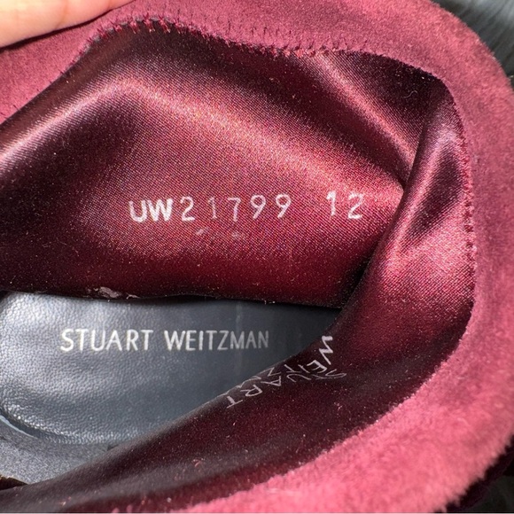 Stuart Weitzman Burgundy Suede Glove Tie Back Round Toe Heeled Ankle Bootie 12 - Picture 8 of 8